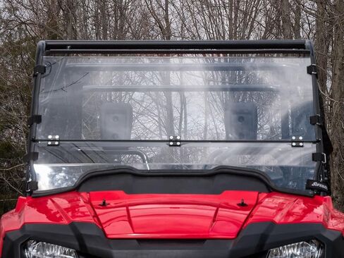 SuperATV Flip Down Windshield for 2014+ Honda Pioneer 700 / 700-4 | 1/4" Thick Clear Scratch Resistant Polycarbonate 250x Stronger Than Glass & 25x Stronger Than Acrylic | USA Made in Saudi Arabia