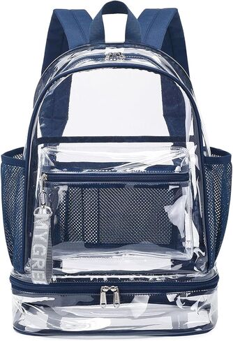 mygreen Clear Backpack with Bottom Compartment for Lunch Box or Shoes, 2-in-1 Design for School, Sports, Work, Stadium, Security, Travel, College Dark Blue in Saudi Arabia