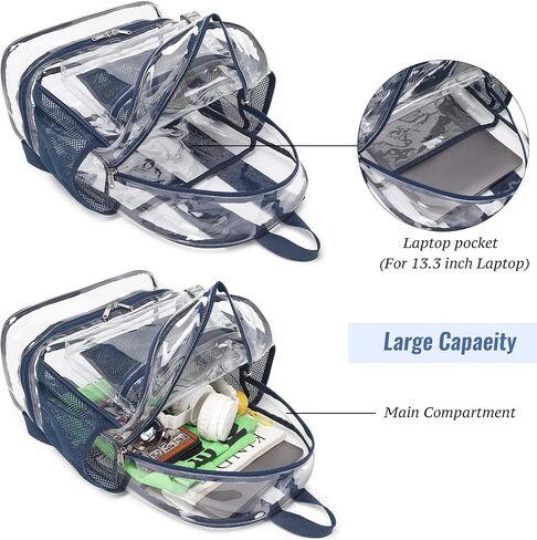 mygreen Clear Backpack with Bottom Compartment for Lunch Box or Shoes, 2-in-1 Design for School, Sports, Work, Stadium, Security, Travel, College Dark Blue in Saudi Arabia
