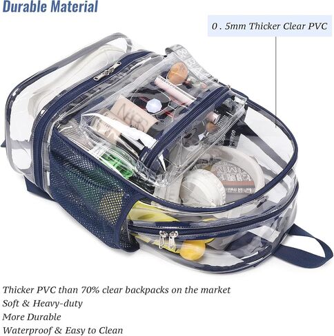 mygreen Clear Backpack with Bottom Compartment for Lunch Box or Shoes, 2-in-1 Design for School, Sports, Work, Stadium, Security, Travel, College Dark Blue in Saudi Arabia