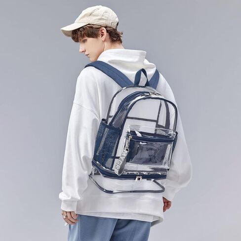mygreen Clear Backpack with Bottom Compartment for Lunch Box or Shoes, 2-in-1 Design for School, Sports, Work, Stadium, Security, Travel, College Dark Blue in Saudi Arabia