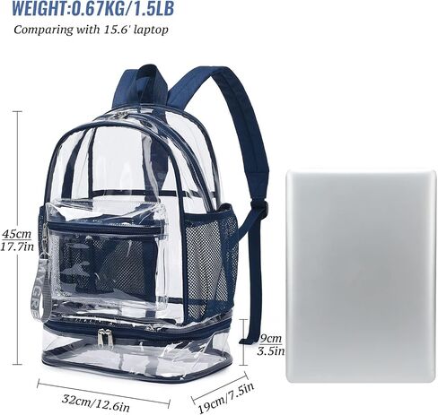 mygreen Clear Backpack with Bottom Compartment for Lunch Box or Shoes, 2-in-1 Design for School, Sports, Work, Stadium, Security, Travel, College Dark Blue in Saudi Arabia