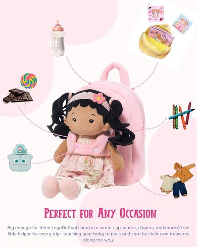 مجموعة حقيبة ظهر للدمى والطفلة الصغيرة (وردي البتلات) - دمى قطيفة للفتيات، هدية عيد ميلاد للفتيات بعمر 2-4 سنوات in Saudi Arabia