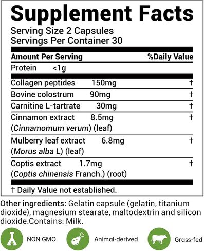 Living Collagen L-Carnitine Complex Supplement, Grass Fed Bovine Collagen Peptides,Bovine Colostrum,Cinnamon Extract,Mulberry Leaf Extract, Non-GMO, 60 Capsules in Saudi Arabia