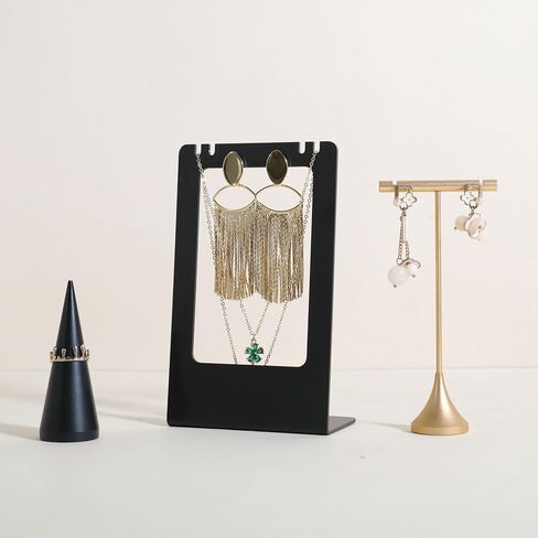 GemeShou Gold Metal necklace and earring display stands for selling, stud earring holder for show, Small Jewelry necklace holder for online shop Photography【Metal Earring and Necklace Stand-Gold】 in Saudi Arabia