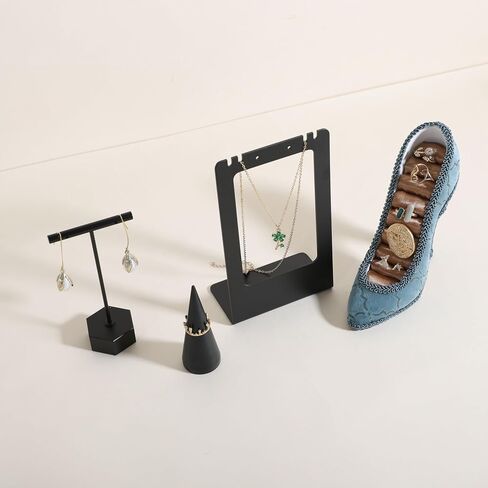 GemeShou Gold Metal necklace and earring display stands for selling, stud earring holder for show, Small Jewelry necklace holder for online shop Photography【Metal Earring and Necklace Stand-Gold】 in Saudi Arabia