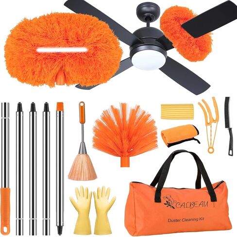 Ceiling Fan Cleaner Duster with 60 inch Extension Pole, Dusters for Cleaning High Ceiling Fan Blades, Cobweb Duster for Spider Web Removal, Dusters Kit with Storage Bag, Cleaning Tools for Families in Kuwait
