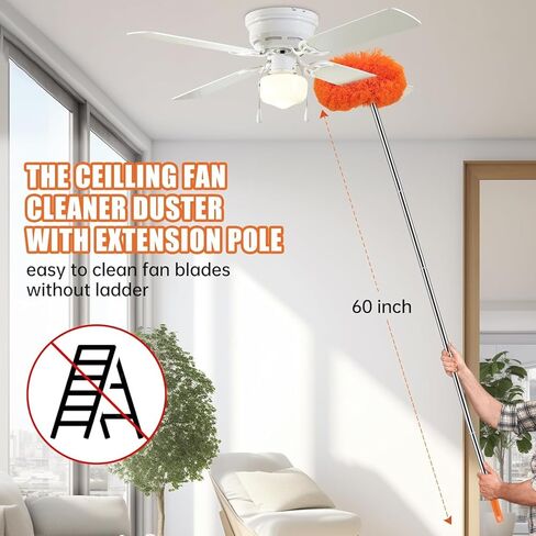 Ceiling Fan Cleaner Duster with 60 inch Extension Pole, Dusters for Cleaning High Ceiling Fan Blades, Cobweb Duster for Spider Web Removal, Dusters Kit with Storage Bag, Cleaning Tools for Families in Kuwait