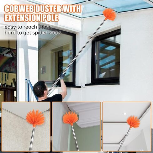 Ceiling Fan Cleaner Duster with 60 inch Extension Pole, Dusters for Cleaning High Ceiling Fan Blades, Cobweb Duster for Spider Web Removal, Dusters Kit with Storage Bag, Cleaning Tools for Families in Kuwait