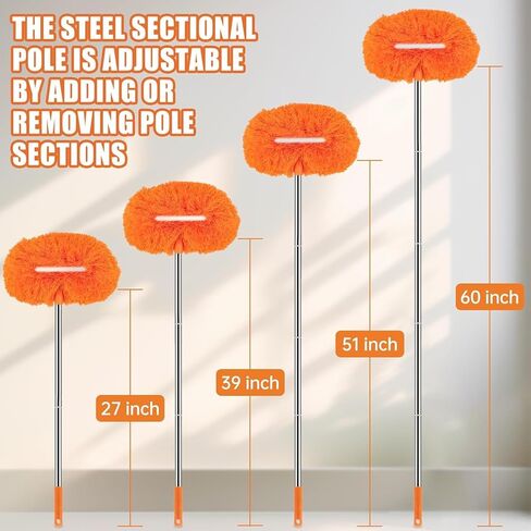 Ceiling Fan Cleaner Duster with 60 inch Extension Pole, Dusters for Cleaning High Ceiling Fan Blades, Cobweb Duster for Spider Web Removal, Dusters Kit with Storage Bag, Cleaning Tools for Families in Kuwait