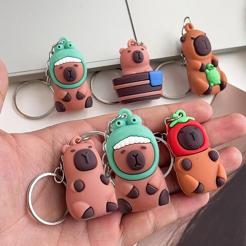 3PCS Cute Capybara Pendant Keychain Cartoon Car Keyring Bag Hanging Decoration Gifts in Saudi Arabia
