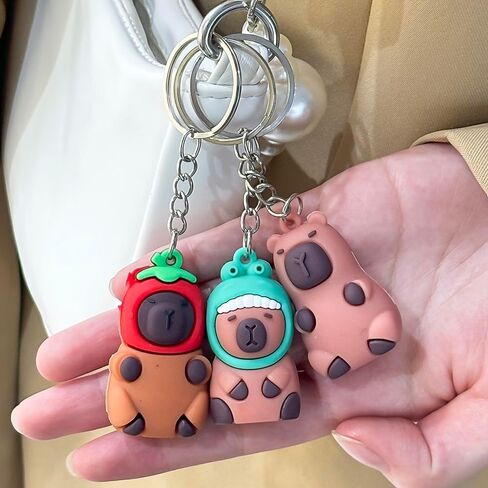 3PCS Cute Capybara Pendant Keychain Cartoon Car Keyring Bag Hanging Decoration Gifts in Saudi Arabia