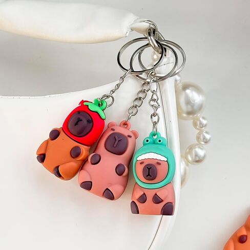 3PCS Cute Capybara Pendant Keychain Cartoon Car Keyring Bag Hanging Decoration Gifts in Saudi Arabia