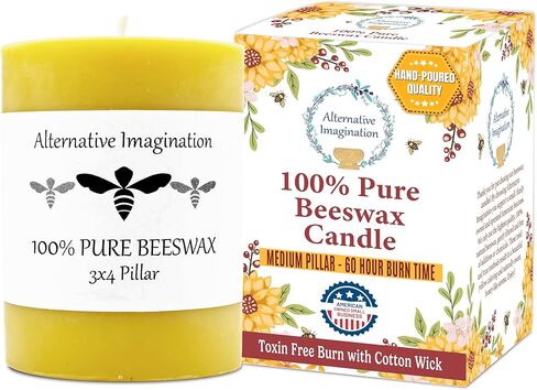 ﻿100% Pure Beeswax Candle - Small Pillar Candle - 40 Hour Burn Time - 3x3 Inch - Alternative Imagination in Kuwait