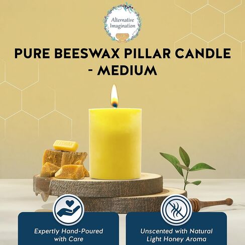 ﻿100% Pure Beeswax Candle - Small Pillar Candle - 40 Hour Burn Time - 3x3 Inch - Alternative Imagination in Kuwait
