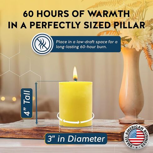 ﻿100% Pure Beeswax Candle - Small Pillar Candle - 40 Hour Burn Time - 3x3 Inch - Alternative Imagination in Kuwait