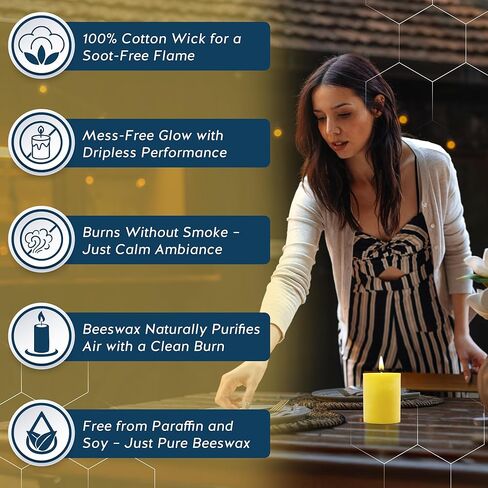 ﻿100% Pure Beeswax Candle - Small Pillar Candle - 40 Hour Burn Time - 3x3 Inch - Alternative Imagination in Kuwait