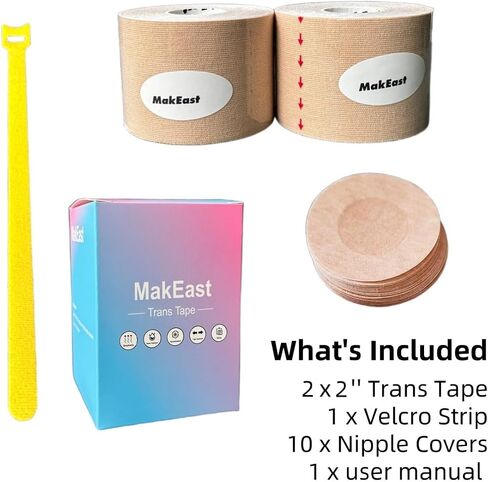 2 Rolls Trans Tape for Transitioning Chest Binding Tape Latex Free FTM Chest Binder with Nipple Covers 2 in X 16.5 ft in Saudi Arabia