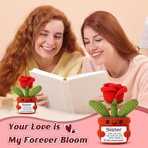 هدايا زهرة الورد التحفيزية للنساء - هدايا تشجيعية لزملاء العمل والأم والمعلم أفضل صديق ورئيس - هدية زهرة الورد الإيجابية المصنوعة يدويًا من الكروشيه لعيد الميلاد وعيد الميلاد الفيل الأبيض in Kuwait