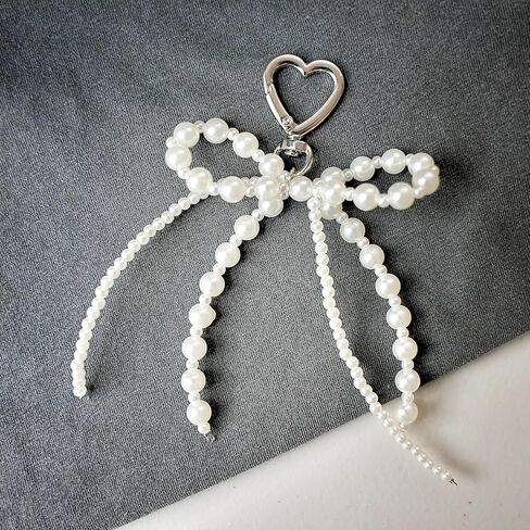 Agromusk Pearl Bow Keychain Heart Coquette Pearl Tassel Bag Charms,Cute Y2k Bow Pendant Purse Charms for Handbags in Kuwait