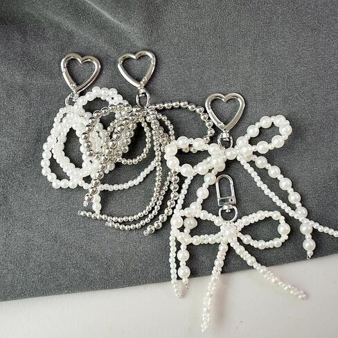 Agromusk Pearl Bow Keychain Heart Coquette Pearl Tassel Bag Charms,Cute Y2k Bow Pendant Purse Charms for Handbags in Kuwait