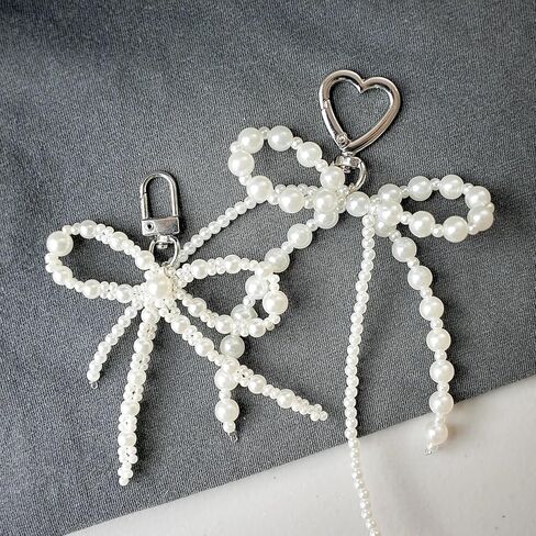 Agromusk Pearl Bow Keychain Heart Coquette Pearl Tassel Bag Charms,Cute Y2k Bow Pendant Purse Charms for Handbags in Kuwait