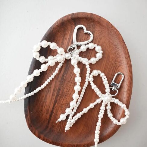 Agromusk Pearl Bow Keychain Heart Coquette Pearl Tassel Bag Charms,Cute Y2k Bow Pendant Purse Charms for Handbags in Kuwait