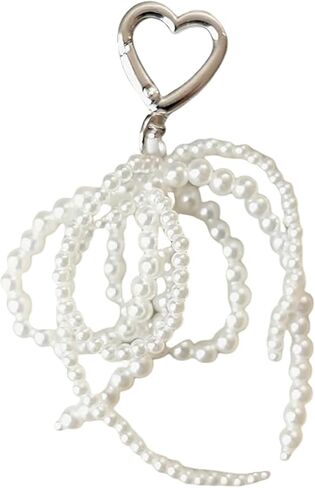 Agromusk Pearl Bow Keychain Heart Coquette Pearl Tassel Bag Charms,Cute Y2k Bow Pendant Purse Charms for Handbags in Kuwait
