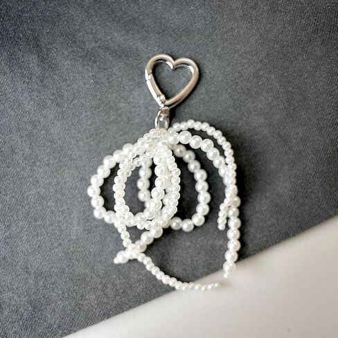 Agromusk Pearl Bow Keychain Heart Coquette Pearl Tassel Bag Charms,Cute Y2k Bow Pendant Purse Charms for Handbags in Kuwait