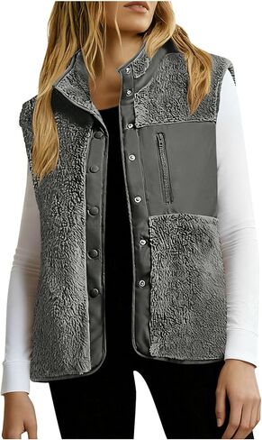 Womens Fleece Vest Lightweight Sleeveless Plus Size Vests Jacket with Pockets Fall Winter Warm Fashion Coat Outerwear in Kuwait