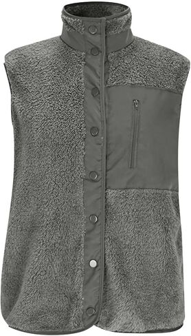 Womens Fleece Vest Lightweight Sleeveless Plus Size Vests Jacket with Pockets Fall Winter Warm Fashion Coat Outerwear in Kuwait