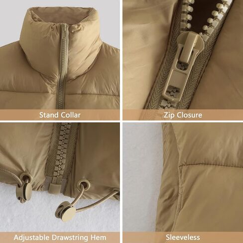 American Trends Womens Cropped Puffer Vests Sleeveless Puffy Vests Zip Up Stand Collar Puffer Vest Outfits in Saudi Arabia