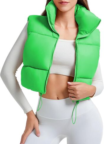 American Trends Womens Cropped Puffer Vests Sleeveless Puffy Vests Zip Up Stand Collar Puffer Vest Outfits in Saudi Arabia