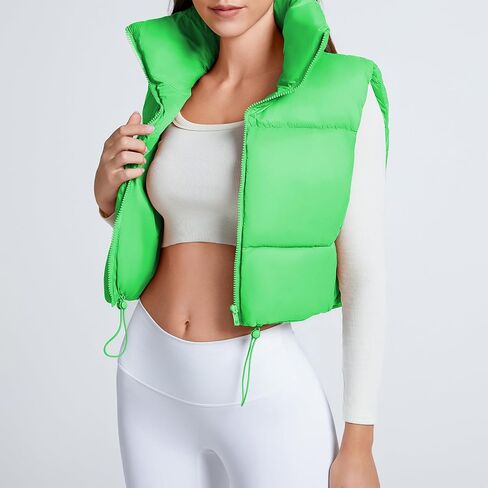 American Trends Womens Cropped Puffer Vests Sleeveless Puffy Vests Zip Up Stand Collar Puffer Vest Outfits in Saudi Arabia