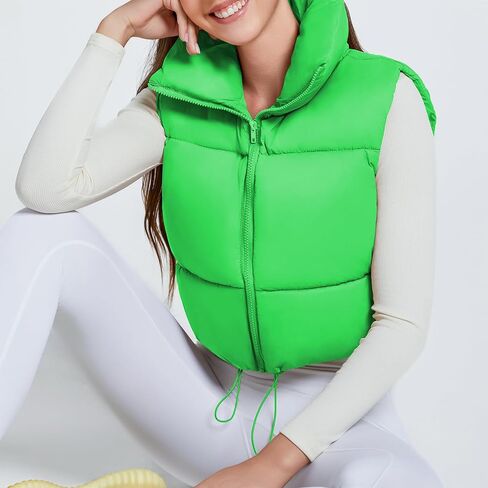 American Trends Womens Cropped Puffer Vests Sleeveless Puffy Vests Zip Up Stand Collar Puffer Vest Outfits in Saudi Arabia