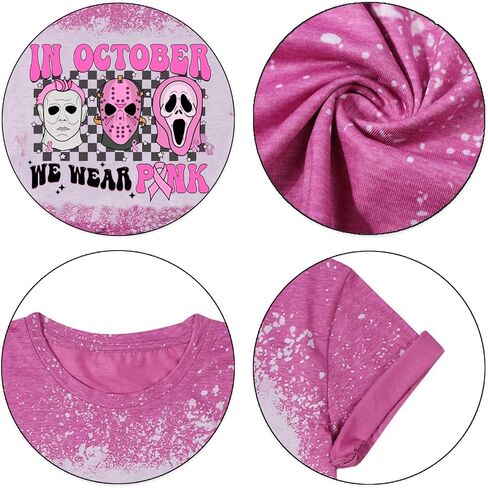 Breast Cancer Shirts Women Halloween Shirt Pink Ribbon Breast Cancer Awareness T-Shirts Novelty Graphic Short Sleeve Tops in Kuwait