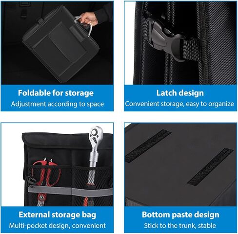 Car Trunk Organizer With Lid, 28L Collapsible Waterproof Oxford Fabric Trunk Organizer with Aluminum Handle, Portable 2-Compartment Cargo Storage Box for SUV, Truck, Sedan (Black) in Saudi Arabia