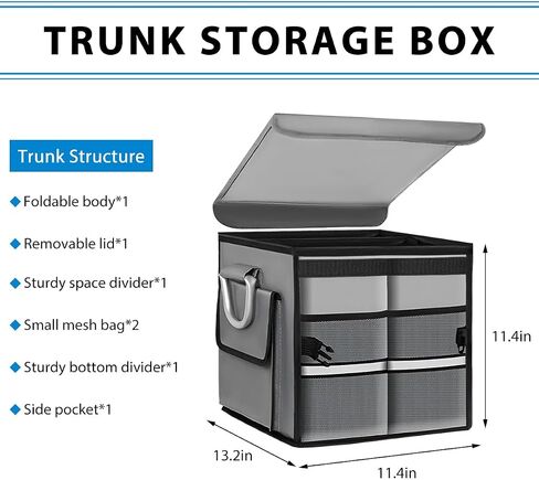 Car Trunk Organizer With Lid, 28L Collapsible Waterproof Oxford Fabric Trunk Organizer with Aluminum Handle, Portable 2-Compartment Cargo Storage Box for SUV, Truck, Sedan (Black) in Saudi Arabia