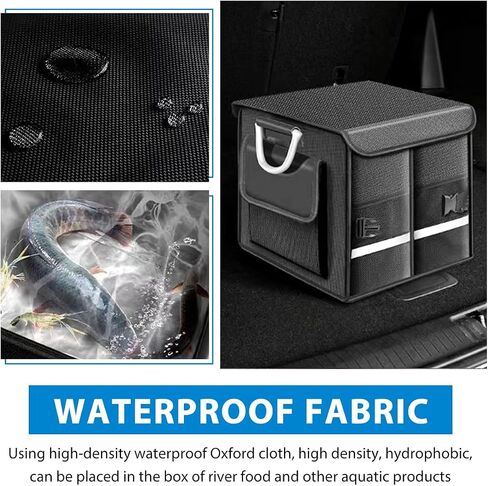 Car Trunk Organizer With Lid, 28L Collapsible Waterproof Oxford Fabric Trunk Organizer with Aluminum Handle, Portable 2-Compartment Cargo Storage Box for SUV, Truck, Sedan (Black) in Saudi Arabia