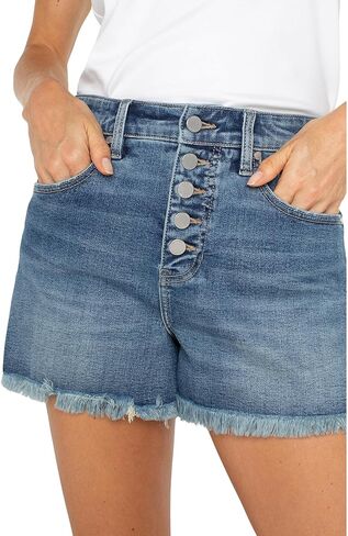 Liverpool Women's Christine High Rise A-line Short with Exposed Button & Fray Hem in Saudi Arabia