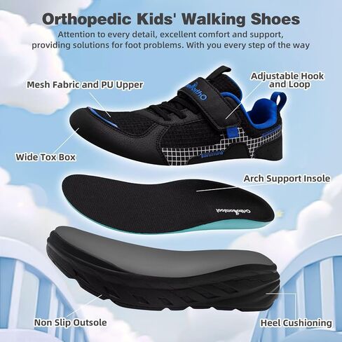Boys Girls Kids Orthopedic Tennis Shoes: Wide Toe Box Comfortable Casual Arch Support Plantar Fasciitis Running Sneakers, Orthotic Athletic School Sport Walking Shoes for Foot and Pain Relief in Saudi Arabia
