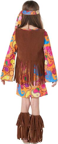 Morph Kids Hippie Vest Costume Girls Hippie Dress Costume 70s Costume Kids 70s Disco Hippie Costume Dress Outfit For Girls in Saudi Arabia