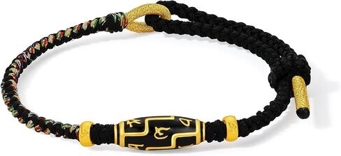 24K أساور الذهب الصلبة البوذية السنسكريتية البيضاوي السحر الأسود المينا الذهب مضفر سوار نعمة مجوهرات للنساء الرجال صديق عيد ميلاد سلسلة طول 8.66 "/ 22 سم A1715288 in Saudi Arabia
