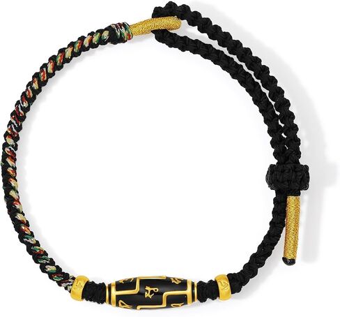 24K أساور الذهب الصلبة البوذية السنسكريتية البيضاوي السحر الأسود المينا الذهب مضفر سوار نعمة مجوهرات للنساء الرجال صديق عيد ميلاد سلسلة طول 8.66 "/ 22 سم A1715288 in Saudi Arabia