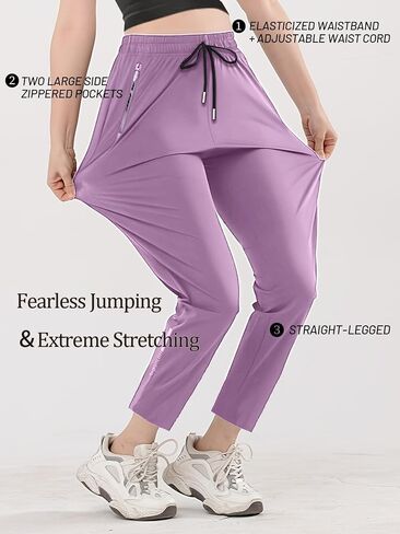 Women's Athletic Joggers-Quick Dry Stretch Loose Sweatpants with Zipper Pockets for Workout & Casual Wear in Saudi Arabia