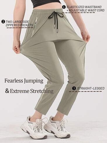 Women's Athletic Joggers-Quick Dry Stretch Loose Sweatpants with Zipper Pockets for Workout & Casual Wear in Saudi Arabia