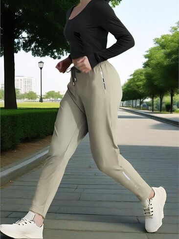 Women's Athletic Joggers-Quick Dry Stretch Loose Sweatpants with Zipper Pockets for Workout & Casual Wear in Saudi Arabia