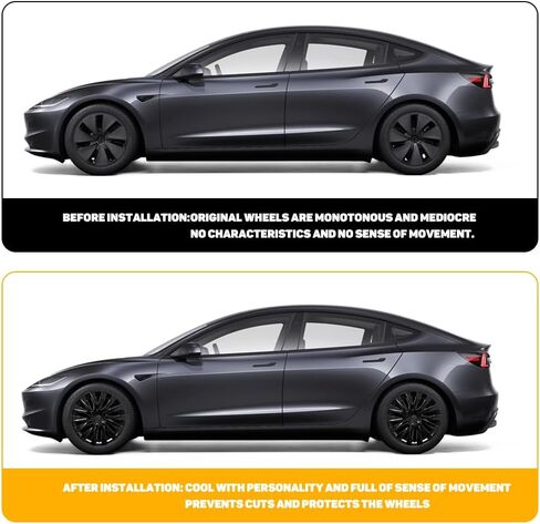أغطية عجلات مقاس 18 بوصة لطراز Tesla 3 2024-2025، أغطية محورية ذات تغطية كاملة الحواف متوافقة مع طراز Tesla 3 Highland -4 أغطية لكل عبوة، مادة ABS متينة، مينا مخبوزة in Saudi Arabia