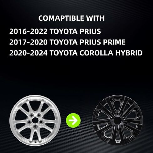 Hubcaps Wheel Covers Fit for 2016-2022 Toyota Prius & 2017-2022 Prius Prime & 2020-2024 Corolla Hybrid Wheel Rim Covers, Snap On Installation (15-inch Set of 4 Pcs) (Glossy Black) in Saudi Arabia