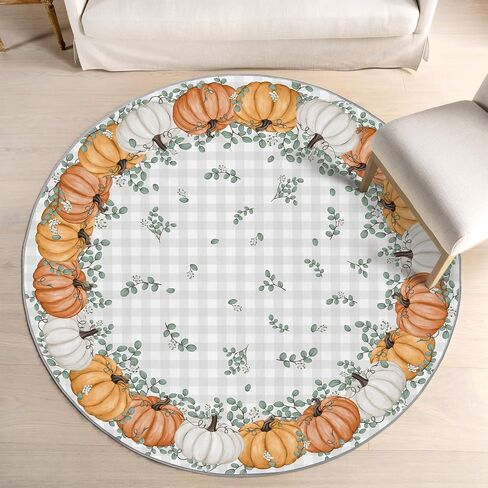 Artoid Mode Orange Pumpkins Eucalyptus Leaves Fall Area Rug, Autumn Thanksgiving Home Decor Low-Profile Washable Area Rugs for Entryway Bedroom Living Room Laundry Room Indoor 5x7 Feet in Saudi Arabia